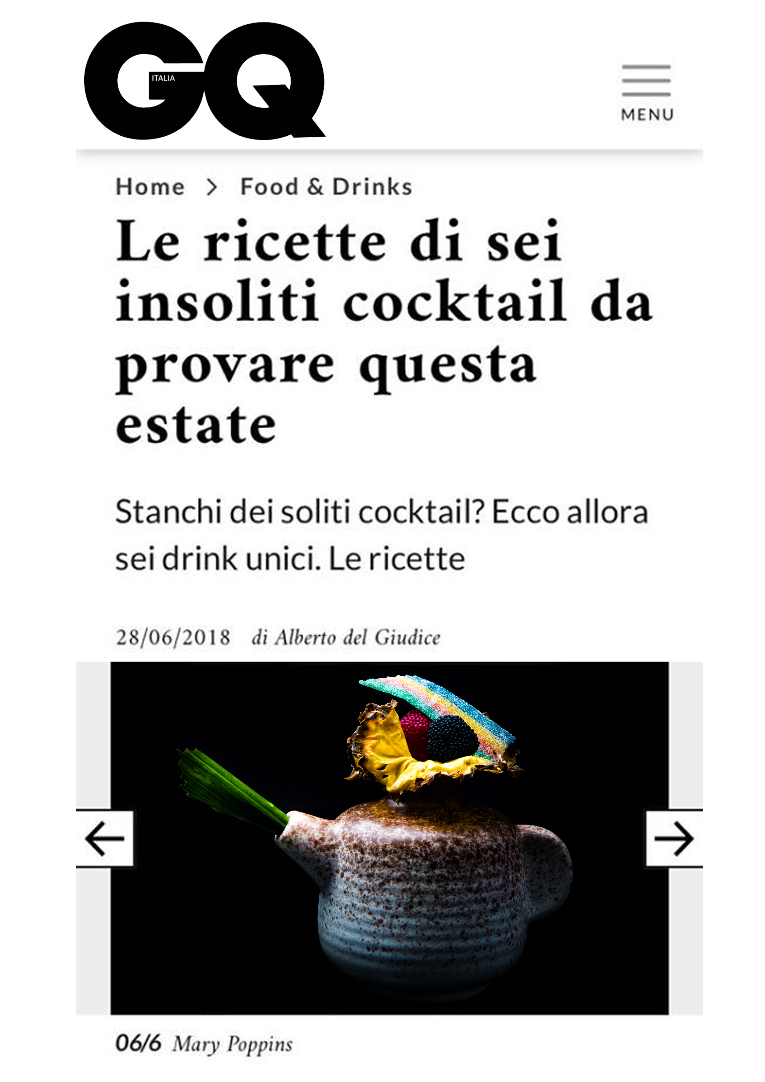 GQ Italia il Cocktail Mary Poppins di Fabio Camboni bartender